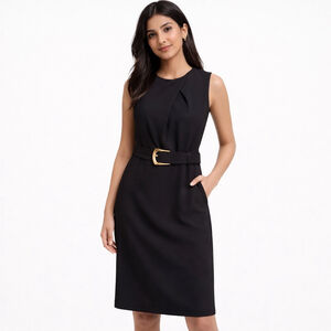 NWT Women's Tahari ASL Black Sleeveless Belted Sheath Dress Size 8